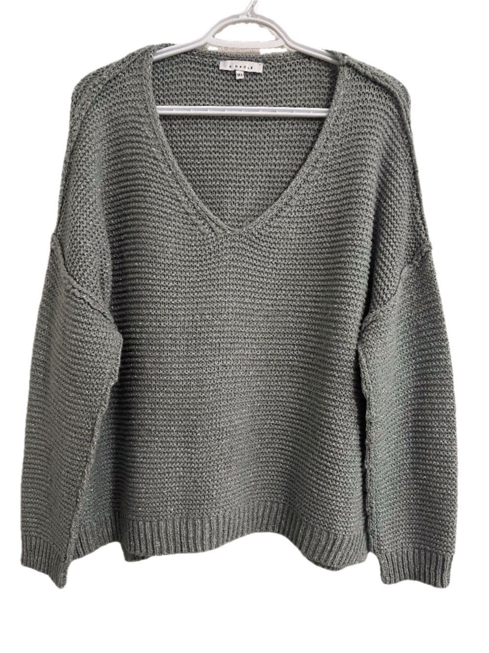 Olive Green Extra Oversized V-Neck Chunky Knit Sweater